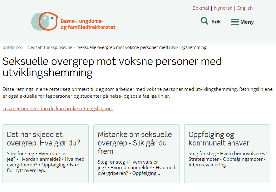 Bilde av nettsiden om seksuelle overgrep mot voksne med utviklingshemming © Bufdir